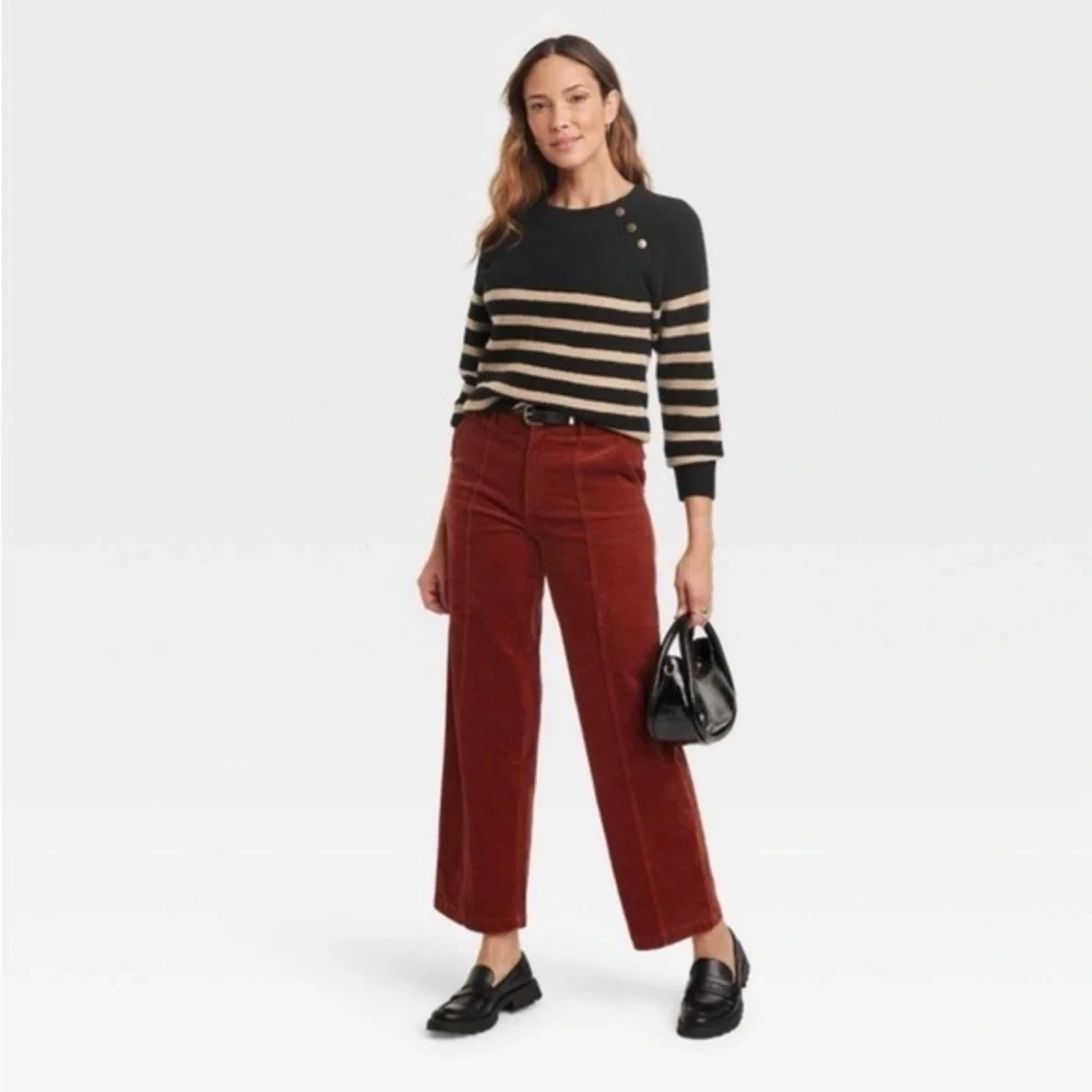 Knox Rose Black & Tan Striped Ribbed Sweater | XS